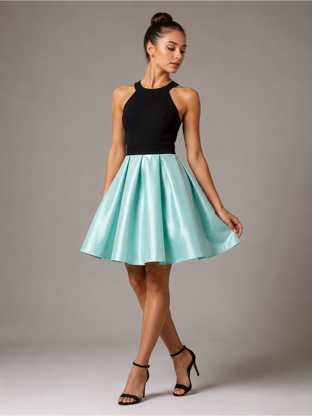 Teeze Me Black & Mint Fit & Flare Cocktail formal Dress teen Size 3/4